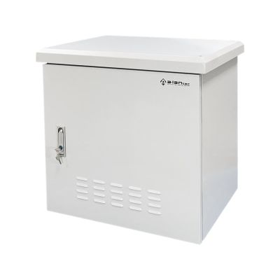 Outdoor rack cabinet IP55, wall-mounted 19" 9U 600x450, 4 support beams, 4 cable glands, gray ALANTEC