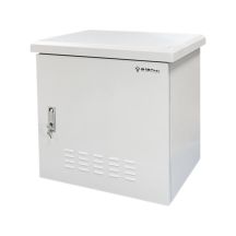 Outdoor rack cabinet IP55, wall-mounted 19" 9U 600x450, 4 support beams, 4 cable glands, gray ALANTEC