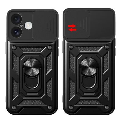 9. Hybrid Armor Camshield iPhone 16 Plus Armored Case with Camera Cover and Stand - Black