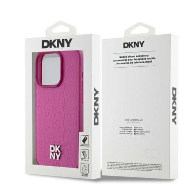 8. DKNY Leather Monogram Pattern Metal Logo MagSafe Case for iPhone 15 Pro - Pink