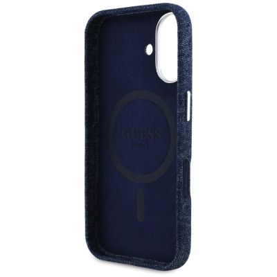 7. Guess Denim Triangle Logo MagSafe iPhone 16 Case - Blue