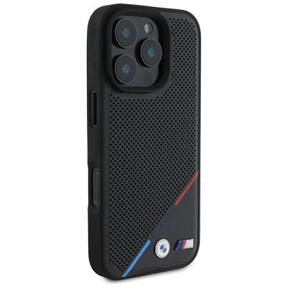 4. BMW M Perforated Tricolor Line MagSafe Case for iPhone 16 Pro - Black