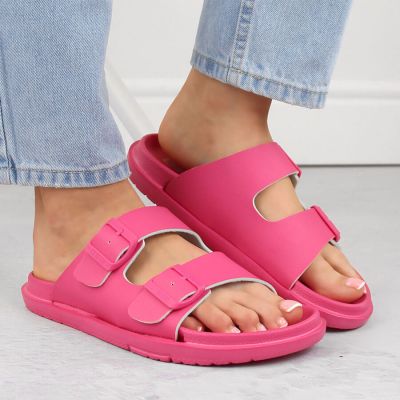 4. Big Star W INT2004E Fuchsia Foam Slides with Buckles