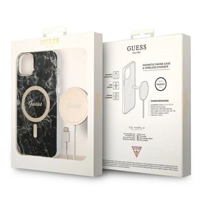 10. Set Guess GUBPP14SHMEACSK Case+ Charger iPhone 14 6.1" black/black hard case Marble MagSafe