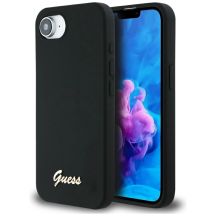 Guess Silicone Script Metal Logo MagSafe iPhone 16e Case - Black