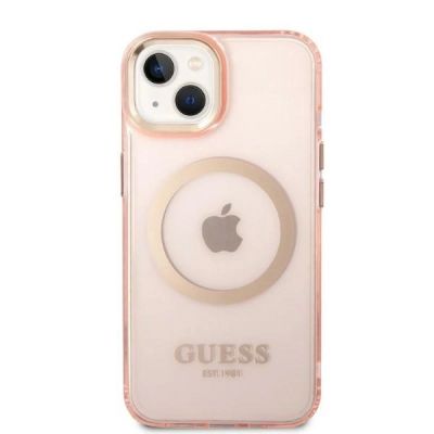 3. Guess GUHMP14MHTCMP iPhone 14 Plus 6.7" pink/pink hard case Gold Outline Translucent MagSafe