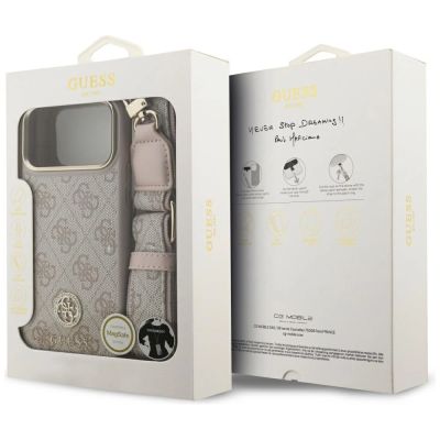 9. Guess 4G Strass Logo & Big Strap Metal Buttons MagSafe Case for iPhone 17 Pro Max - Pink