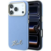 Karl Lagerfeld Saffiano Small Script Metal Logo MagSafe Case for iPhone 17 Pro Max / 18 Pro Max - Light Blue