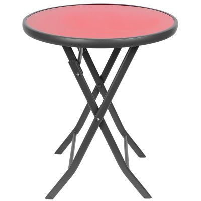 15. BALCONY FURNITURE SET ROUND TABLE AND 2 FOLDING CHAIRS RED