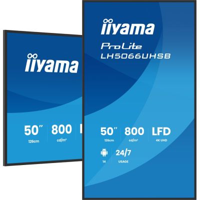 5. iiyama LH5066UHSB-B1AG signage display Flat panel Digital Signage 127 cm (50") LCD Wi-Fi 800 cd/m2 4K Ultra HD Black Built-in processor Android 24/7