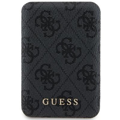 Guess Powerbank inductive 15W GUPB5FP4EMGK 5000mAh black/black 4G Leather Metal Logo MagSafe