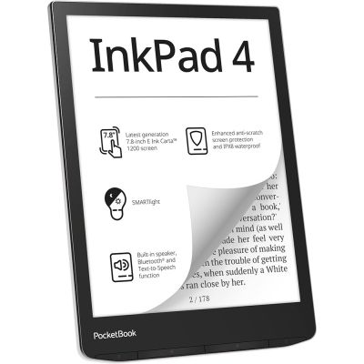 10. PocketBook InkPad 4 743 7.8" 32GB Wi-Fi Stardust Silver Ebook Reader