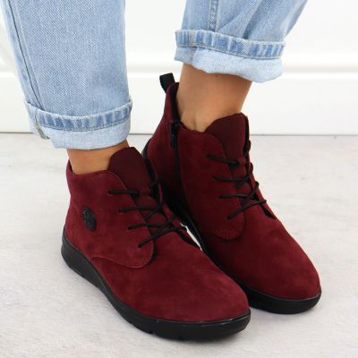 6. Women's leather suede ankle boots in burgundy Rieker Z0022-35