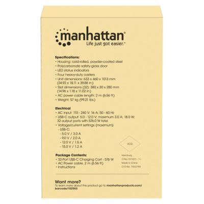 8. Manhattan 102353 Mobile Device Cabinet, Mobile Device Management Cart, Grey
