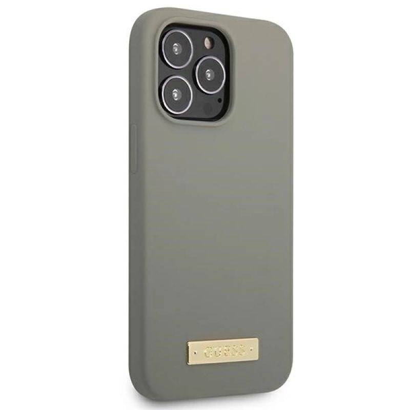 4. Guess GUHMP13XSPLG iPhone 13 Pro Max 6.7" grey/grey hard case Silicone Logo Plate MagSafe