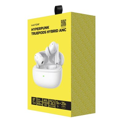 5. HATOR Hyperpunk Truepods Hybrid ANC True Wireless Stereo (TWS) In-Ear Headset Bluetooth Calls/Music White