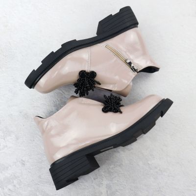 4. Women's leather ankle boots with decoration, patent beige Filippo DBT6370