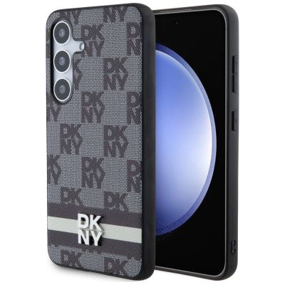 2. DKNY Leather Checkered Mono Pattern & Printed Stripes case for Samsung Galaxy S24+ - black