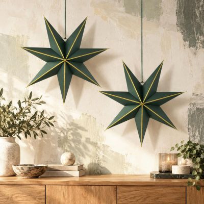 7. DECORATIVE HANGING PAPER STAR FSC 18x45CM GREEN 7 ARMS MICA
