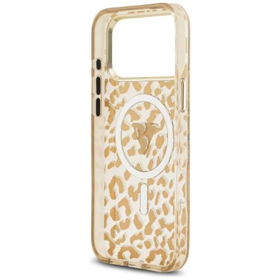 7. Guess IML Leopard Glitter Triangle Logo MagSafe Case for iPhone 17 Pro Max / 18 Pro Max - Brown