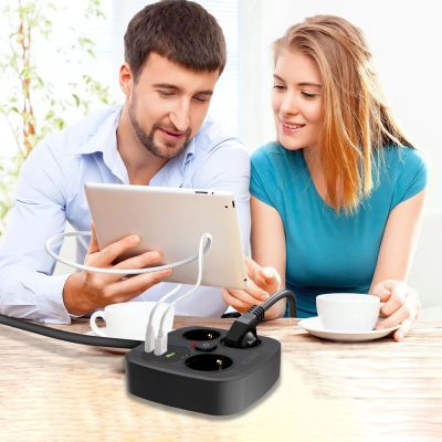 6. Tech-Protect PCS3X4 power strip, 3 sockets, 2xUSB-A, 2xUSB-C 200 cm - black