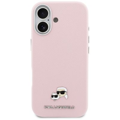3. Karl Lagerfeld Karl & Choupette Head Pins Saffiano MagSafe Case for iPhone 17 - Pink