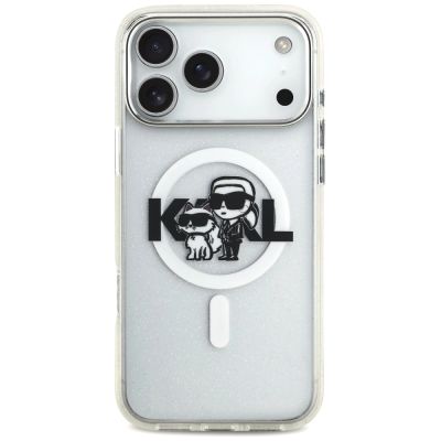 3. Karl Lagerfeld IML Glitter Karl & Choupette Sketch Logo MagSafe Case for iPhone 17 Pro Max - Clear