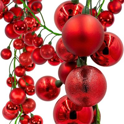 8. GARLAND BRANCH 180CM WITH 80 BALLS, RED MICA
