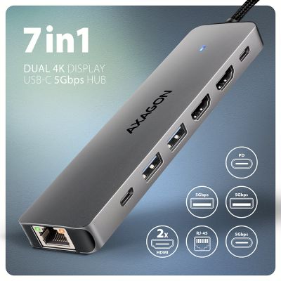 11. Axagon HMC-7HX2 USB Hub USB 3.2 Gen 1 (3.1 Gen 1) Type-C Gray