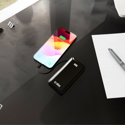 11. Powerbank SBS 10000 mAh 20W with built-in USB-C cable and digital display - black