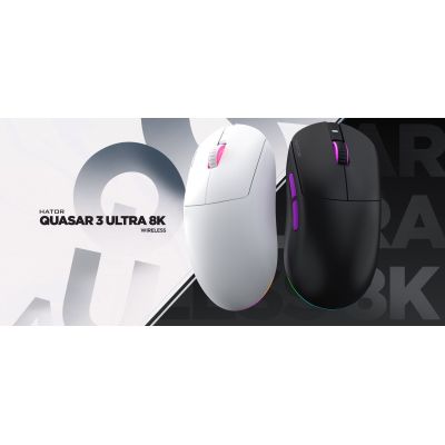12. HATOR Quasar 3 Ultra 8K Wireless Gaming Mouse Ambidextrous RF Wireless + Bluetooth + USB Type-A Optical 30000 DPI