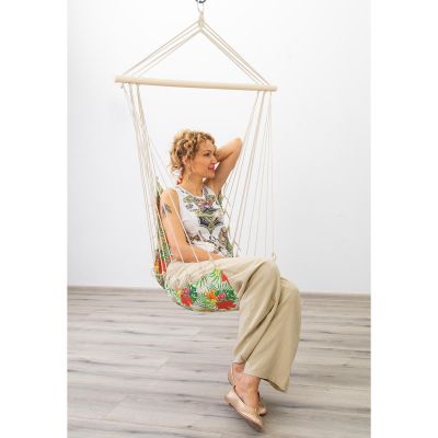 BRAZILIAN HAMMOCK HANGING CHAIR 100x50CM NATURA WITH SEWN TROPIC JUNGLE PILLOW