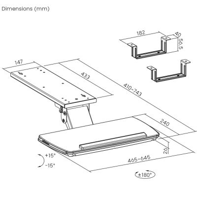 7. Maclean Under-Desk Keyboard Holder, Adjustable, Max. 5kg, White, MC-156 W