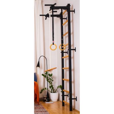 9. GYMNASTIC WOODEN AND METAL WALL BAR WITH METAL BAR AND ACCESSORIES FOR CHILDREN BENCHK 721B A076