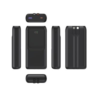 6. GEMBIRD POWERBANK 20000mAh, 20W FAST CHARGING, LCD DISPLAY, INTEGRATED CABLES, BLACK