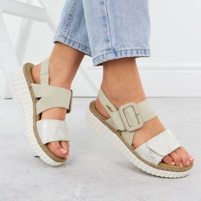 5. Women's beige wedge sandals Rieker 69260-60