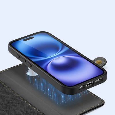 5. Dux Ducis Lawa Leather Case for iPhone 16 - Black
