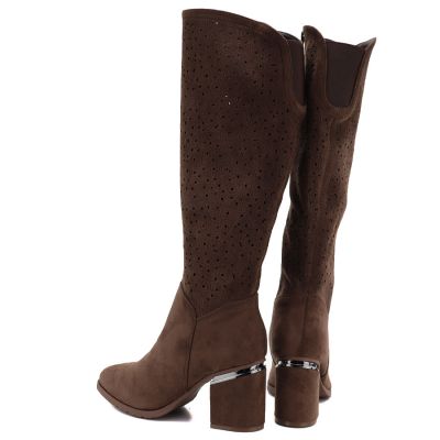 5. Women's openwork brown high-heeled boots S.Barski HY62-8122