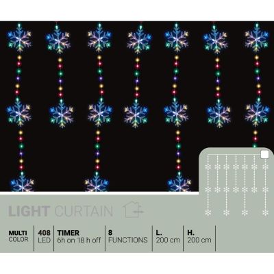 15. CHRISTMAS TREE LIGHTS LIGHT CURTAIN 200x200 CM 408LED SNOWFLAKES MULTICOLOR