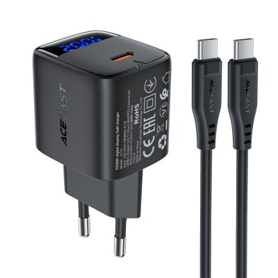 Acefast A113 GaN PD 20W USB-C Wall Charger with Display with USB-C Cable - Black