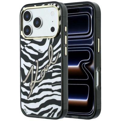 Karl Lagerfeld IML Signature Zebra Glitter MagSafe Case for iPhone 17 Pro / 18 Pro - Gold