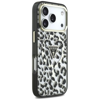 4. Guess IML Leopard Glitter Triangle Logo MagSafe Case for iPhone 17 Pro / 18 Pro - Black