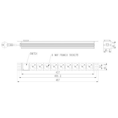 2. GEMBIRD RACK POWER STRIP (PDU) 9 FR OUTLETS, 1U, 16A, FR PLUG, 2M