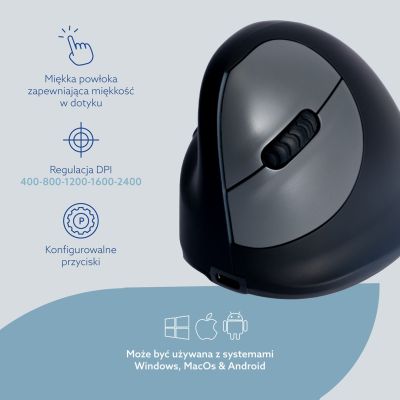 10. Ergonomic R-Go Pele HE left Bluetooth mouse sidabrina