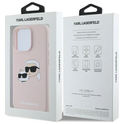 8. Karl Lagerfeld Silicone Nauble Heads Print MagSafe Case for iPhone 16 Pro - Pink