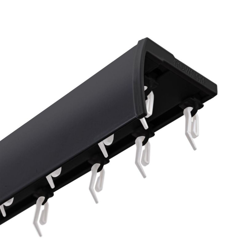 250 CM BLACK DOUBLE ALUMINIUM CURTAIN TRACK WITH COVER, GLIDERS AND PLEAT HOOKS KOWALSKI