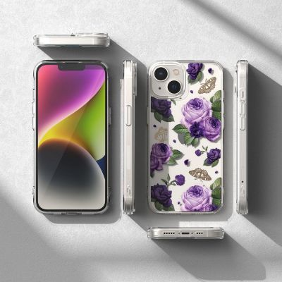 8. Ringke Fusion Design Armored Case Cover with Gel Frame for iPhone 14 Plus transparent (Purple rose) (FD637E29)