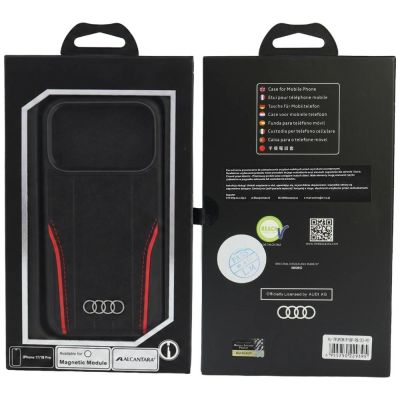 5. Audi R8 Genuine Leather MagSafe Case for iPhone 18 Pro / 17 Pro - Black and Red