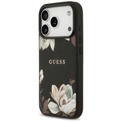 2. Guess Grained Flowers Classic Logo MagSafe case for iPhone 17 Pro - black
