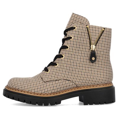 3. Women's insulated ankle boots, houndstooth, beige, Rieker 72617-60